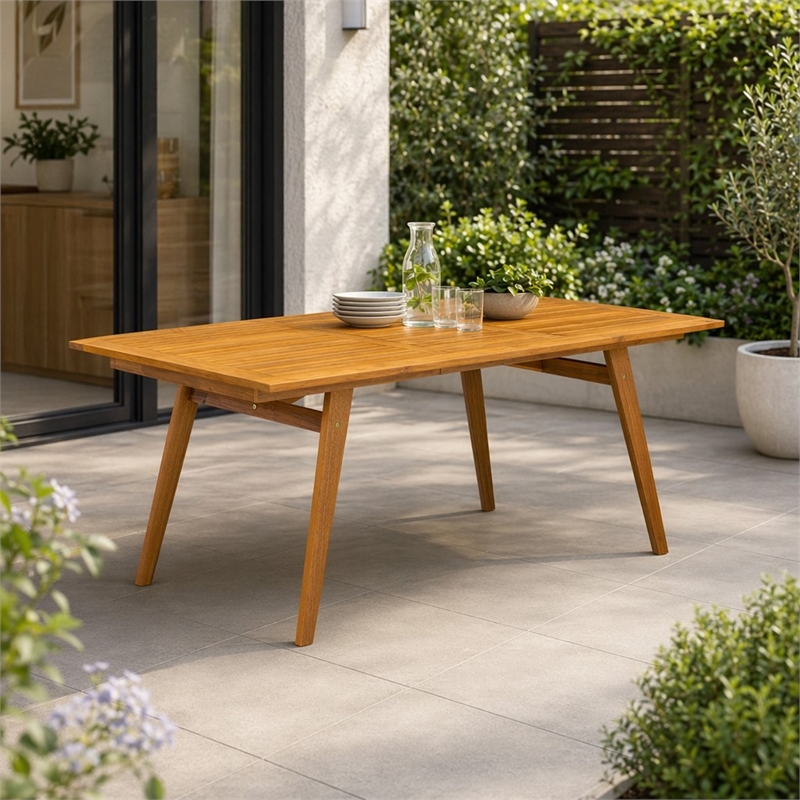 Pemberly Row Traditional Wood Patio Dining Table in Natural Oil