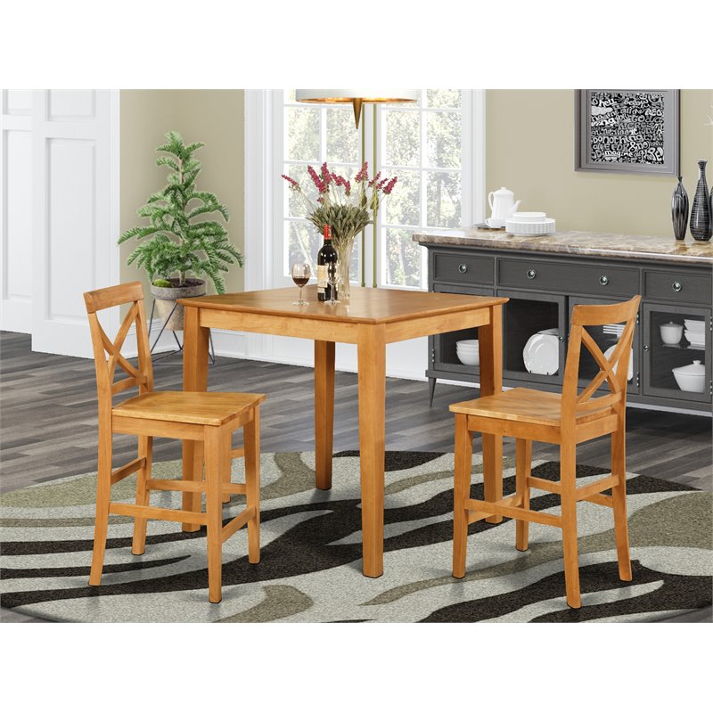 Pemberly Row 3-Piece Wood Pub Dining Set in Oak Finish
