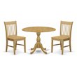 Pemberly Row Dublin 3-Piece Dining Set with Round Wood Table in Oak Finish