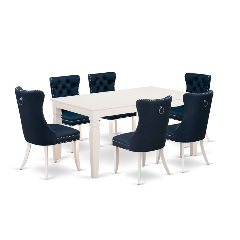 Pemberly Row 7-Piece Dining Table Set with Faux Leather Chairs in Linen White