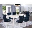 Pemberly Row 7-Piece Dining Table Set with Faux Leather Chairs in Linen White