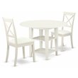 Pemberly Row 3-Piece Dining Set with Leather Chairs in Linen White Finish