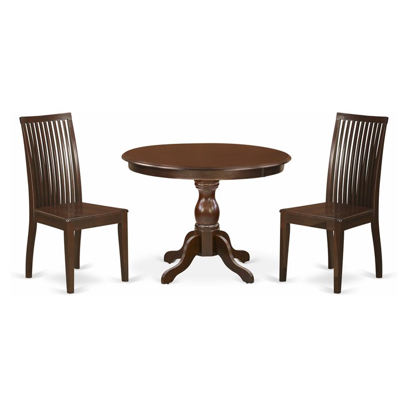Pemberly Row 3-Piece Dining Set with Slatted Chairs in Mahogany Finish