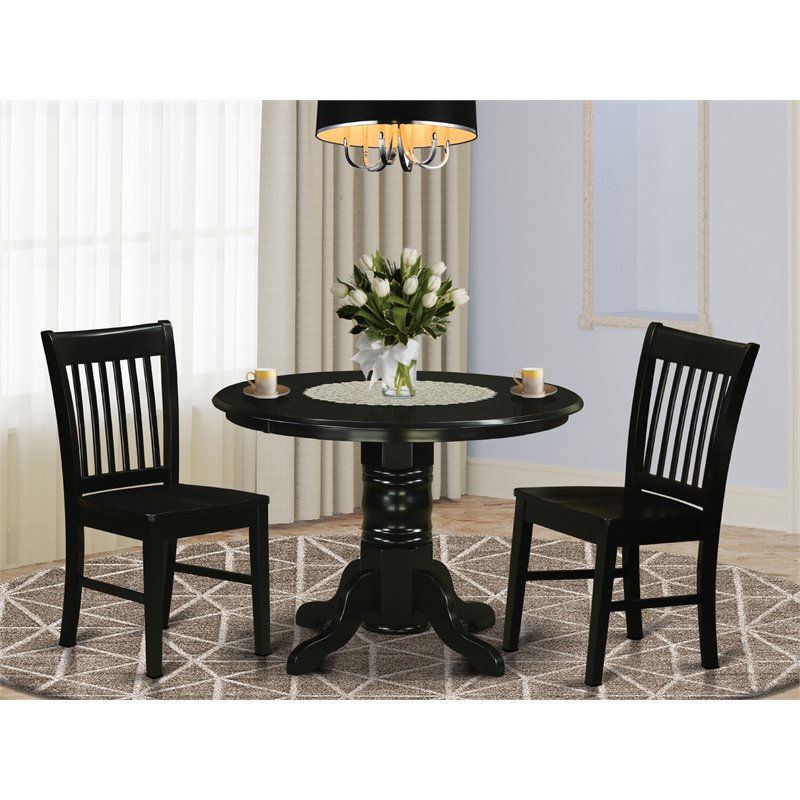 Pemberly Row 3-Piece Kitchen Table Set with Round Wood Table in Black