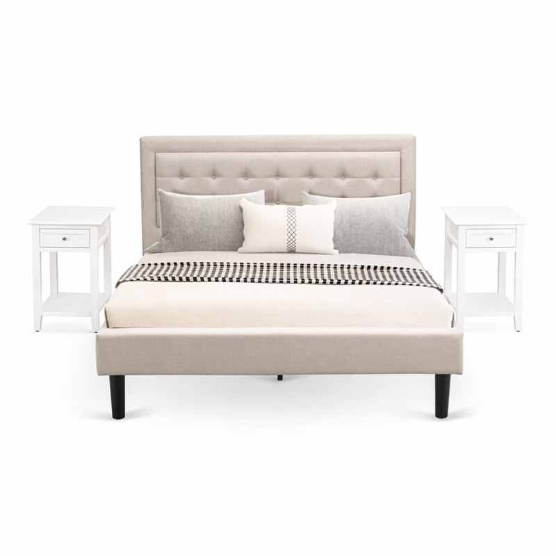 Pemberly Row 3-Piece Queen Platform Bedroom Set with Mist Beige Fabric