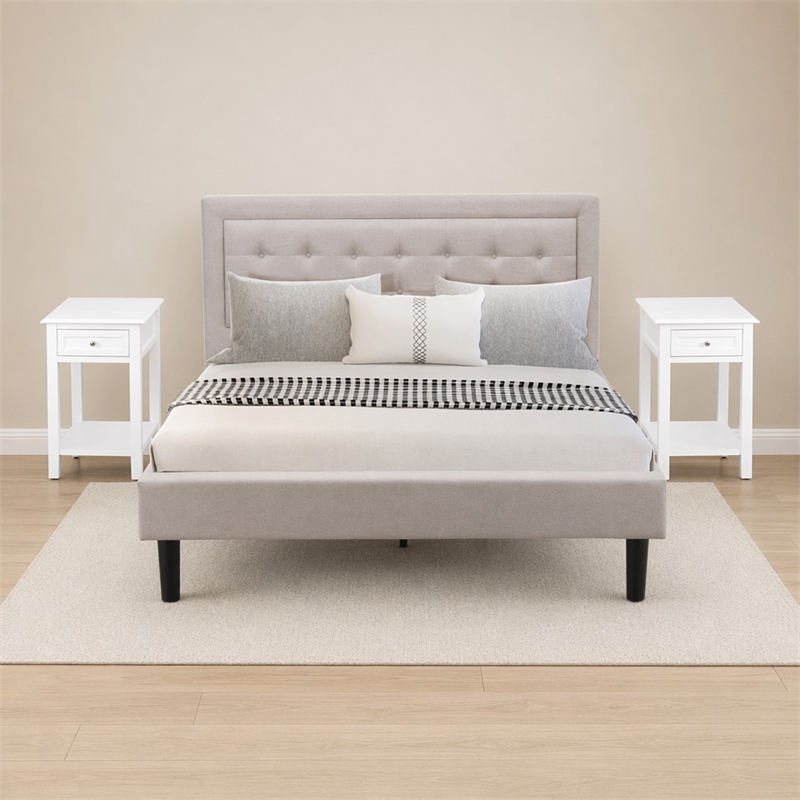 Pemberly Row 3-Piece Queen Platform Bedroom Set with Mist Beige Fabric