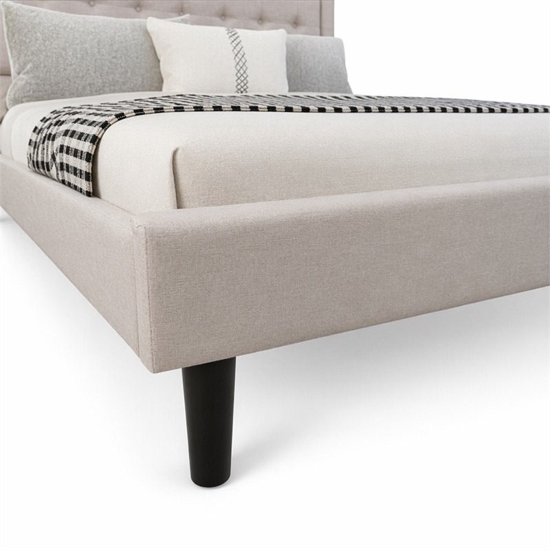 Pemberly Row 3-Piece Queen Platform Bedroom Set with Mist Beige Fabric
