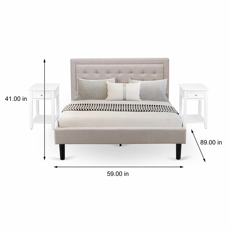 Pemberly Row 3-Piece Queen Platform Bedroom Set with Mist Beige Fabric