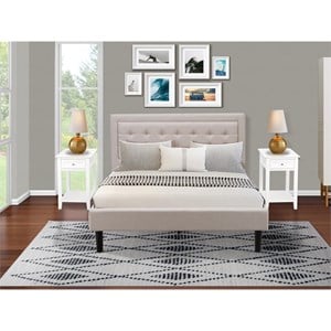 Pemberly Row 3-Piece Queen Platform Bedroom Set with Mist Beige Fabric