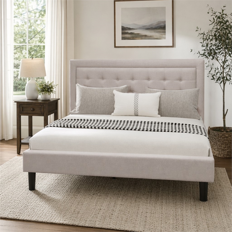Pemberly Row 2-Piece Platform Bedroom Set in Mist Beige and Jacobean