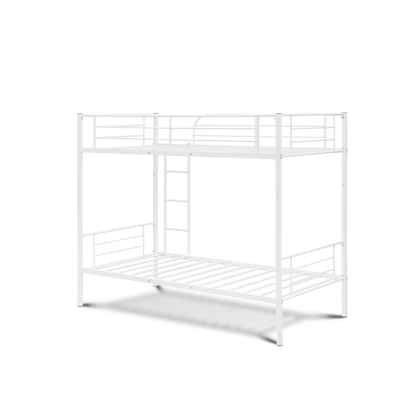 Pemberly Row Metal Twin Bunk Bed with Ladder in White Finish