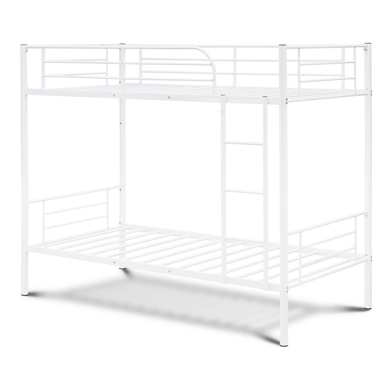 Pemberly Row Metal Twin Bunk Bed with Ladder in White Finish