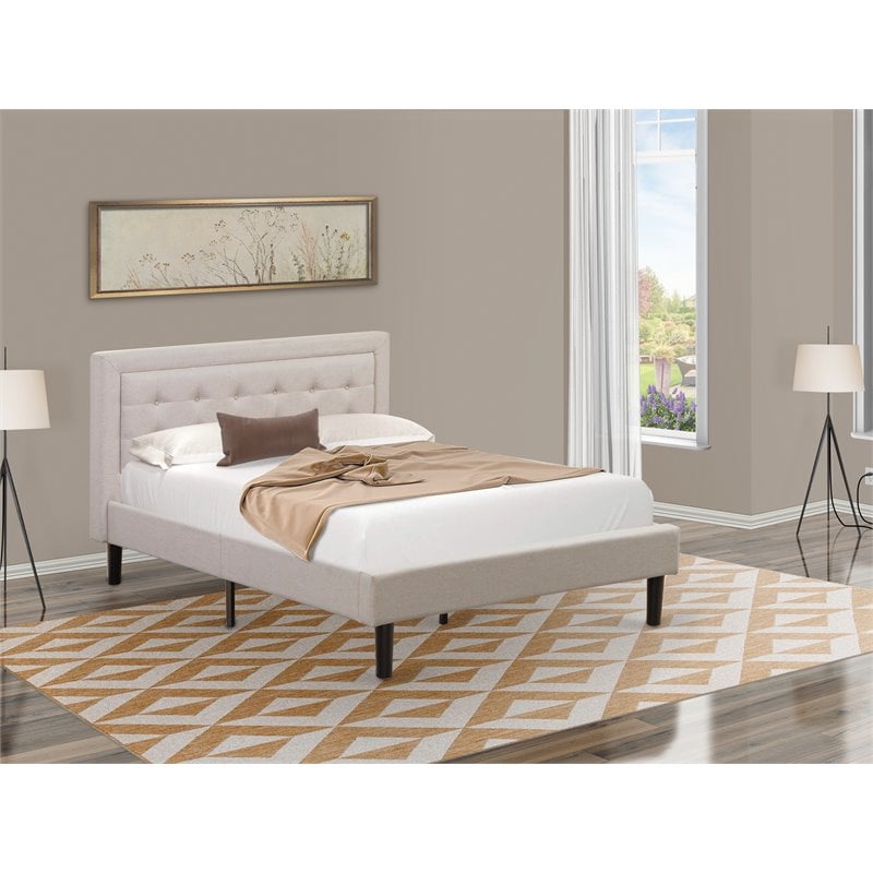 Pemberly Row Full Size Panel Bed in Mist Beige Upholstered Engineered Wood