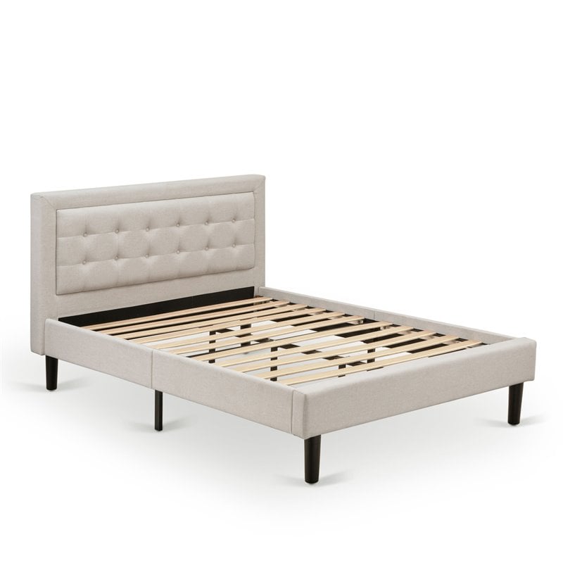 Pemberly Row Full Size Panel Bed in Mist Beige Upholstered Engineered Wood