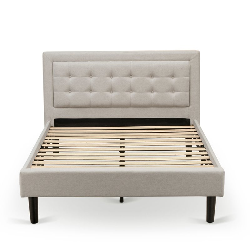 Pemberly Row Full Size Panel Bed in Mist Beige Upholstered Engineered Wood