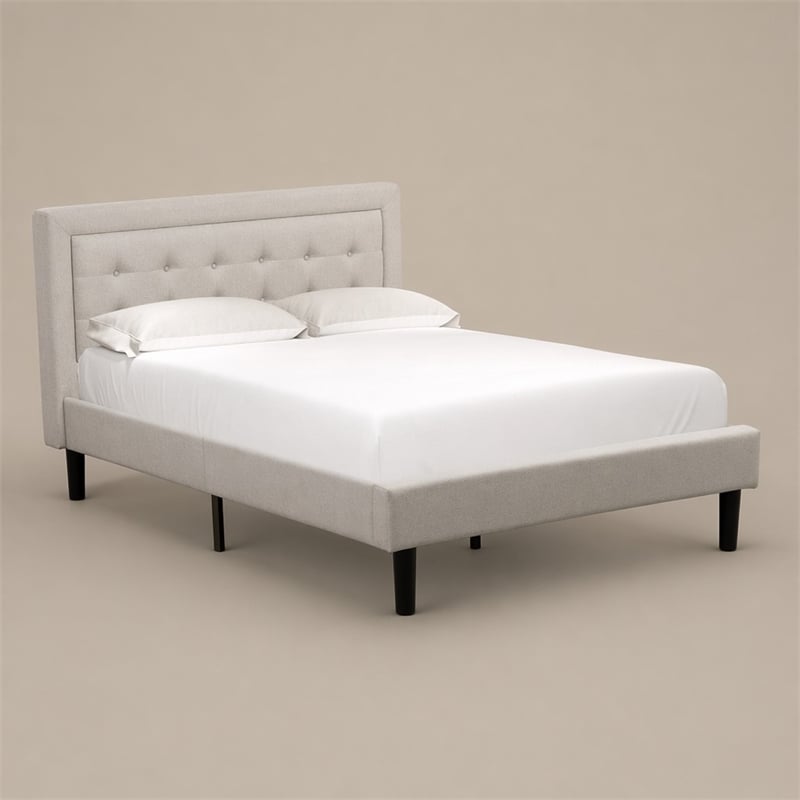 Pemberly Row Full Size Panel Bed in Mist Beige Upholstered Engineered Wood