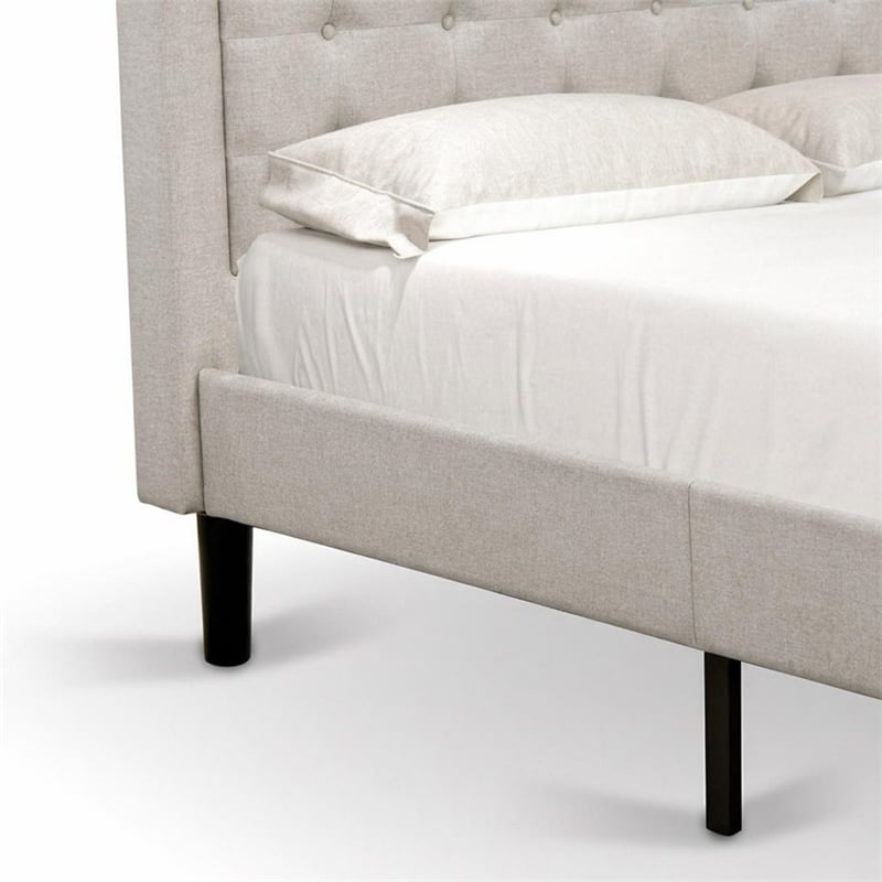 Pemberly Row Full Size Panel Bed in Mist Beige Upholstered Engineered Wood
