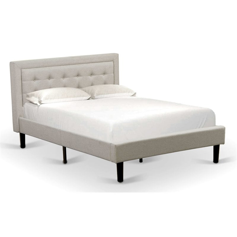 Pemberly Row Full Size Panel Bed in Mist Beige Upholstered Engineered Wood