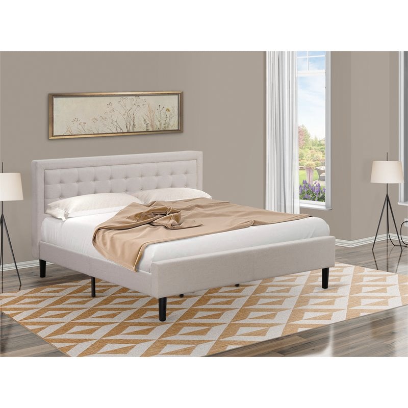 Pemberly Row King Size Upholstered Panel Bed in Mist Beige Engineered Wood