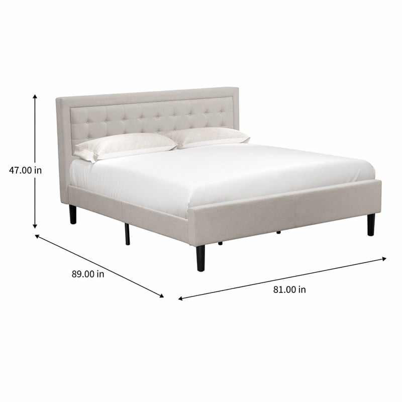 Pemberly Row King Size Upholstered Panel Bed in Mist Beige Engineered Wood