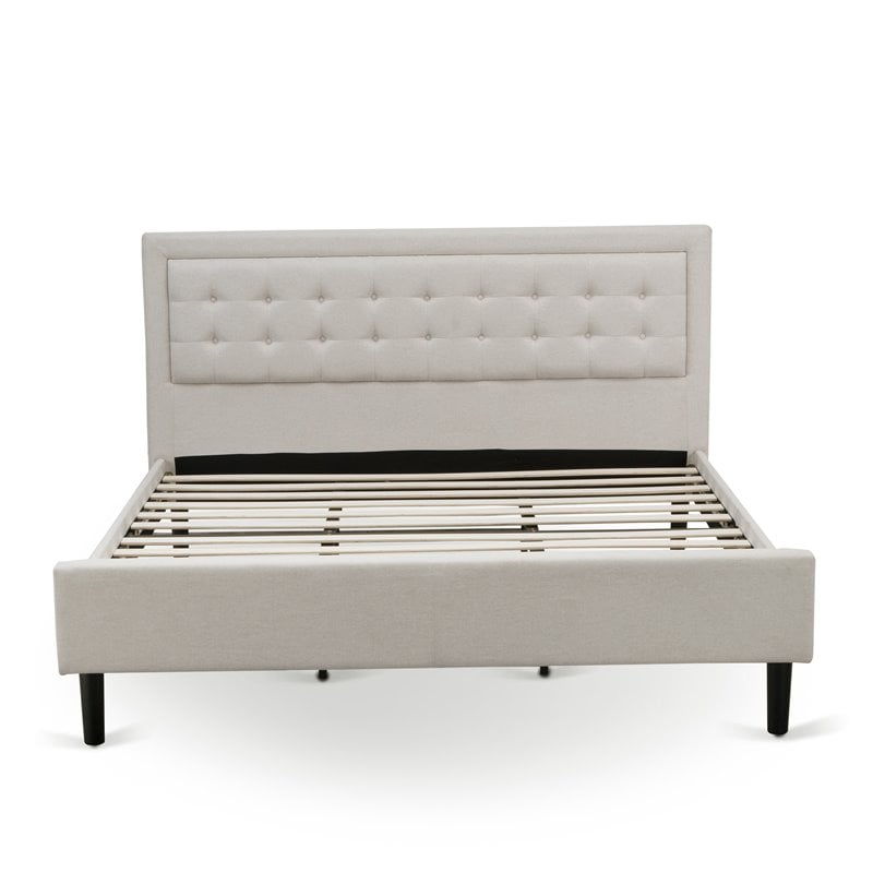 Pemberly Row King Size Upholstered Panel Bed in Mist Beige Engineered Wood