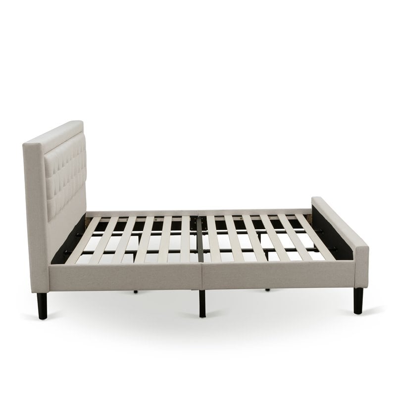 Pemberly Row King Size Upholstered Panel Bed in Mist Beige Engineered Wood