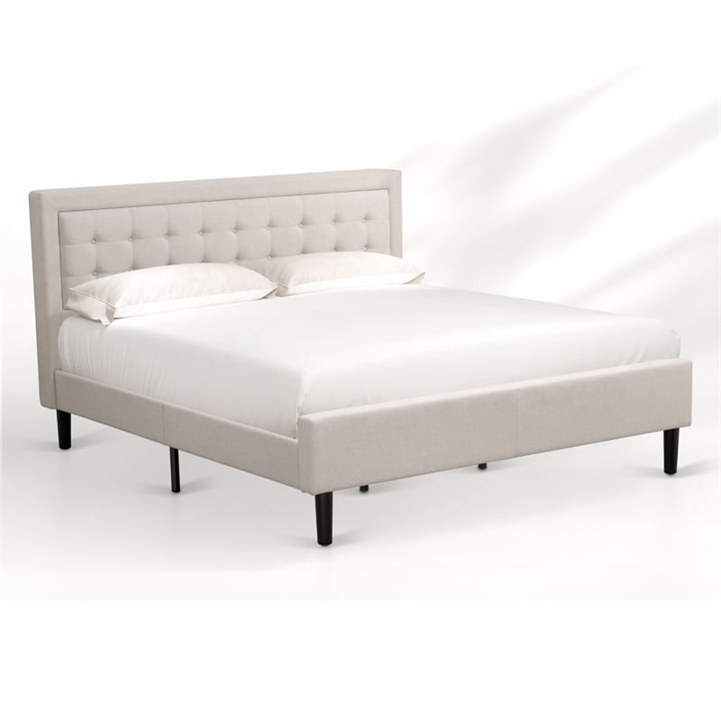 Pemberly Row King Size Upholstered Panel Bed in Mist Beige Engineered Wood