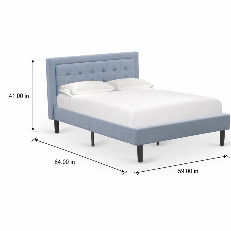 Pemberly Row Full Size Panel Bed in Denim Blue Upholstered Engineered Wood