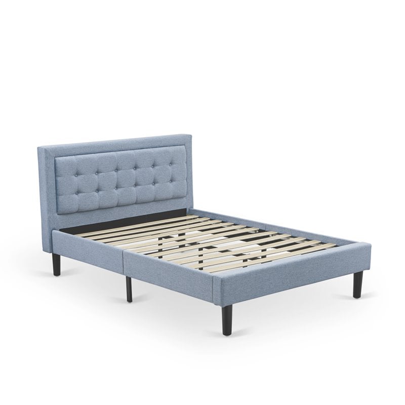 Pemberly Row Full Size Panel Bed in Denim Blue Upholstered Engineered Wood