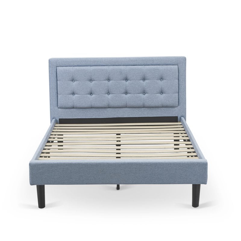 Pemberly Row Full Size Panel Bed in Denim Blue Upholstered Engineered Wood