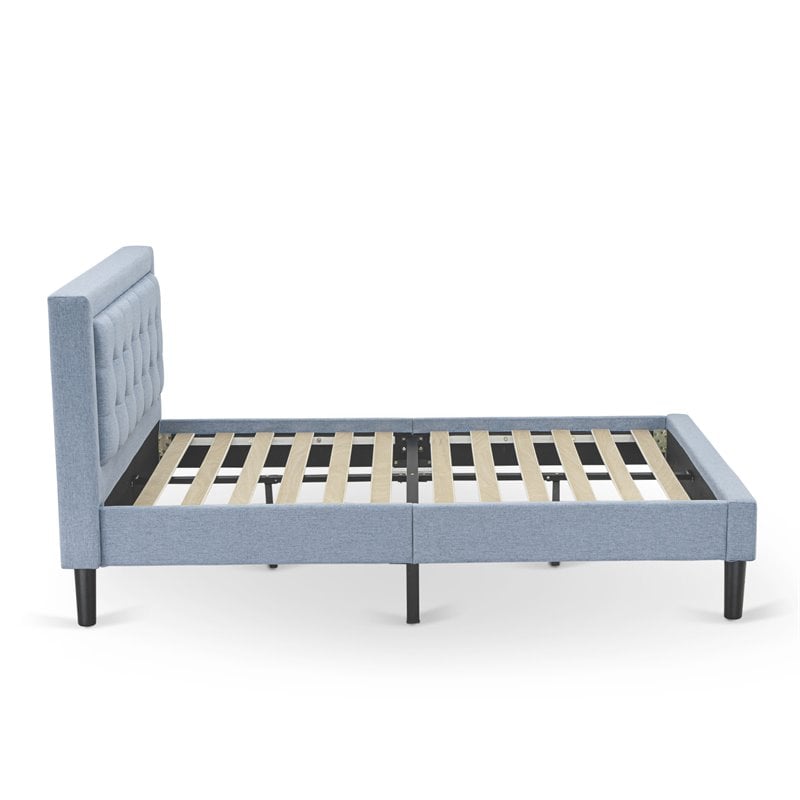 Pemberly Row Full Size Panel Bed in Denim Blue Upholstered Engineered Wood