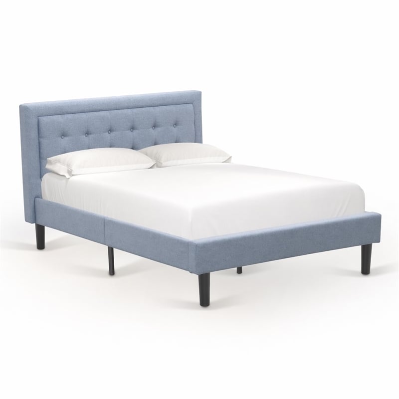 Pemberly Row Full Size Panel Bed in Denim Blue Upholstered Engineered Wood