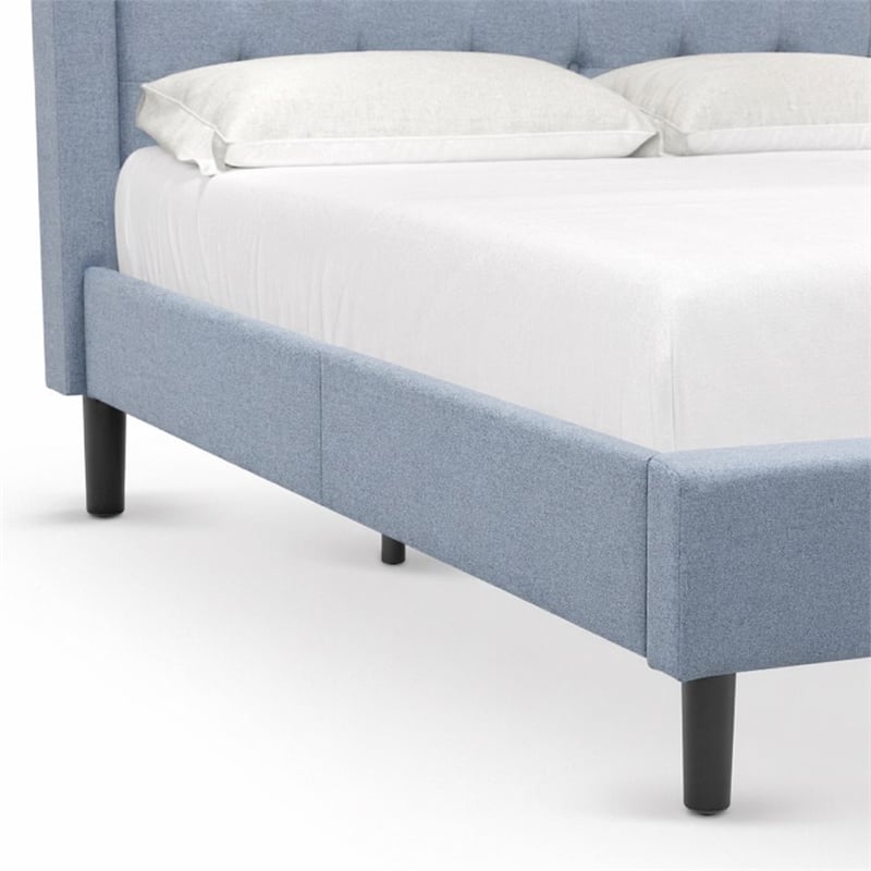 Pemberly Row Full Size Panel Bed in Denim Blue Upholstered Engineered Wood