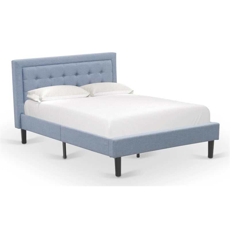 Pemberly Row Full Size Panel Bed in Denim Blue Upholstered Engineered Wood