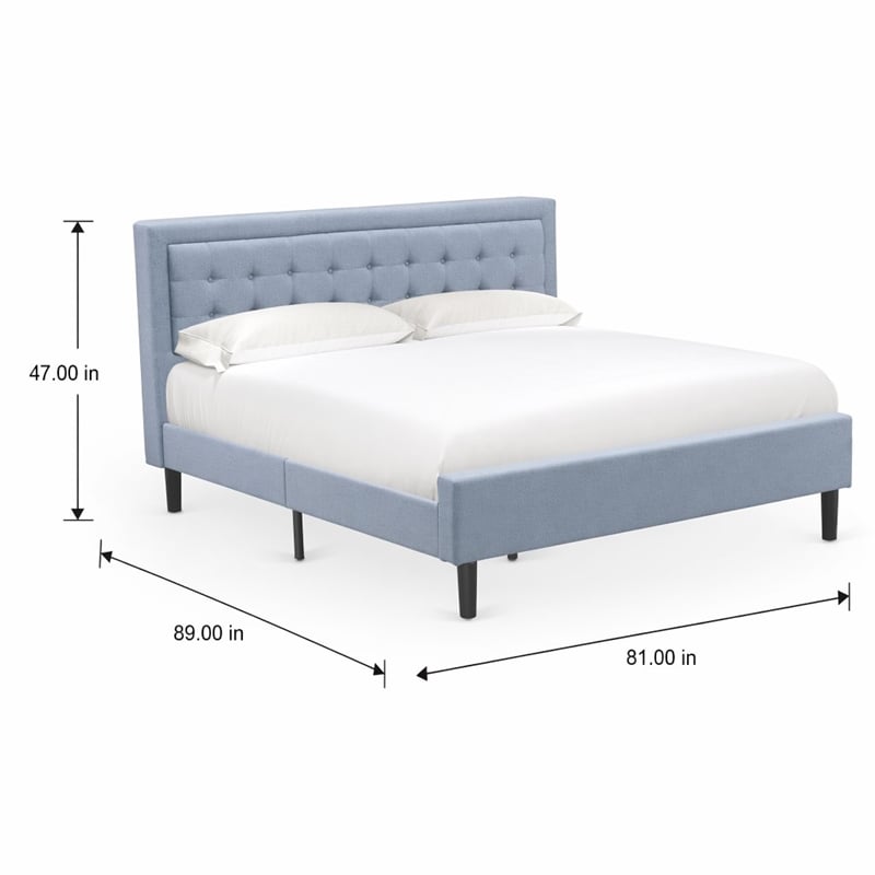Pemberly Row King Size Panel Bed Upholstered in Denim Blue Engineered Wood