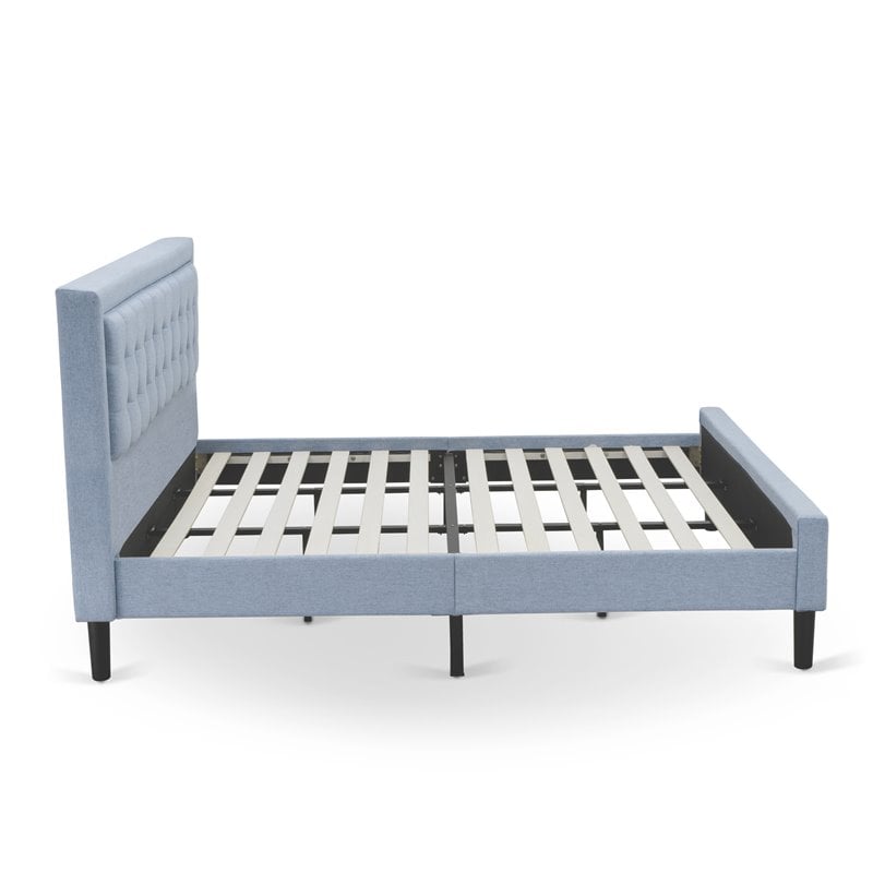 Pemberly Row King Size Panel Bed Upholstered in Denim Blue Engineered Wood