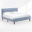 Pemberly Row King Size Panel Bed Upholstered in Denim Blue Engineered Wood