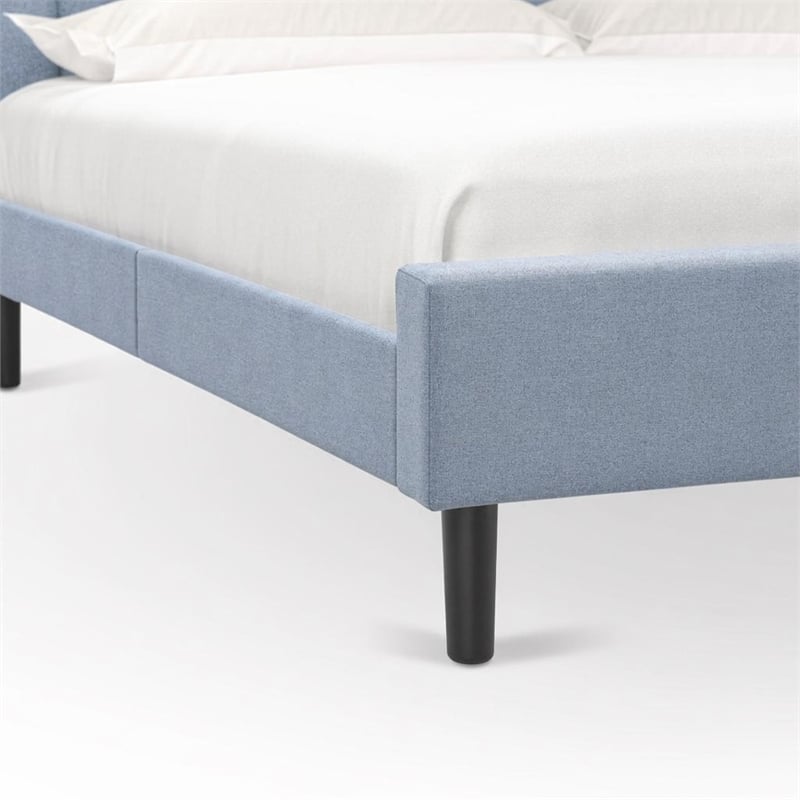 Pemberly Row King Size Panel Bed Upholstered in Denim Blue Engineered Wood