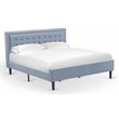 Pemberly Row King Size Panel Bed Upholstered in Denim Blue Engineered Wood