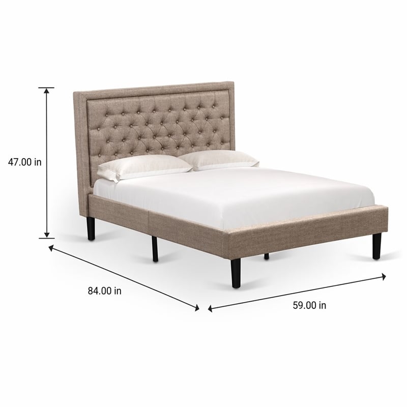 Pemberly Row Wood and Fabric Full Size Bed in Khaki Brown