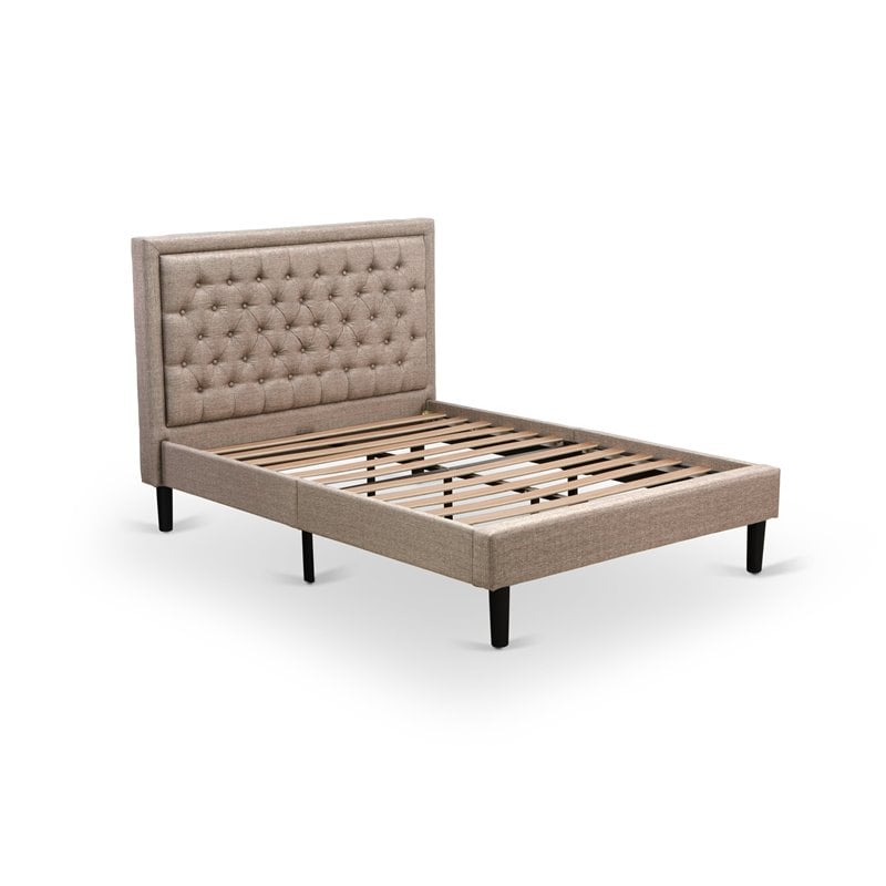 Pemberly Row Wood and Fabric Full Size Bed in Khaki Brown