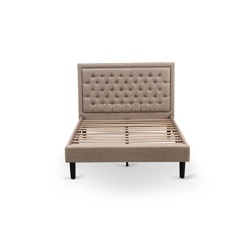 Pemberly Row Wood and Fabric Full Size Bed in Khaki Brown