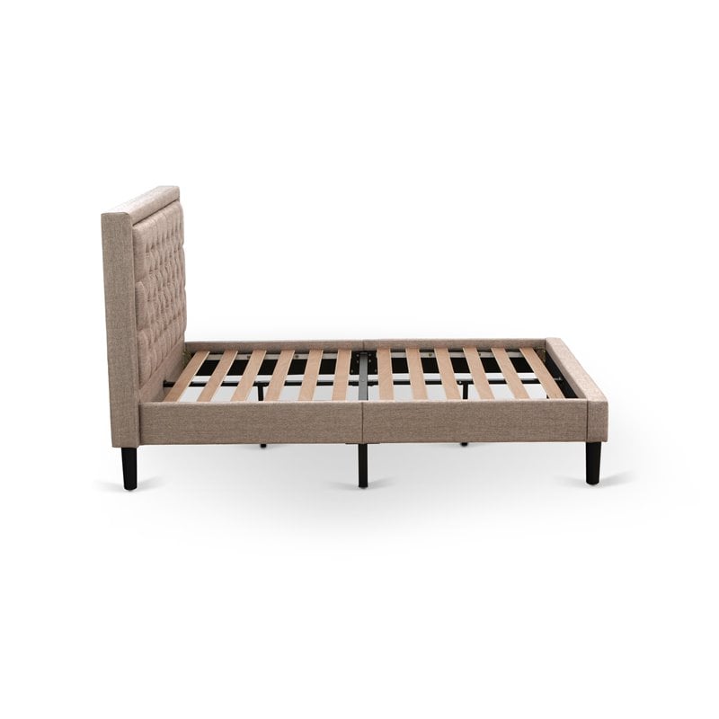 Pemberly Row Wood and Fabric Full Size Bed in Khaki Brown