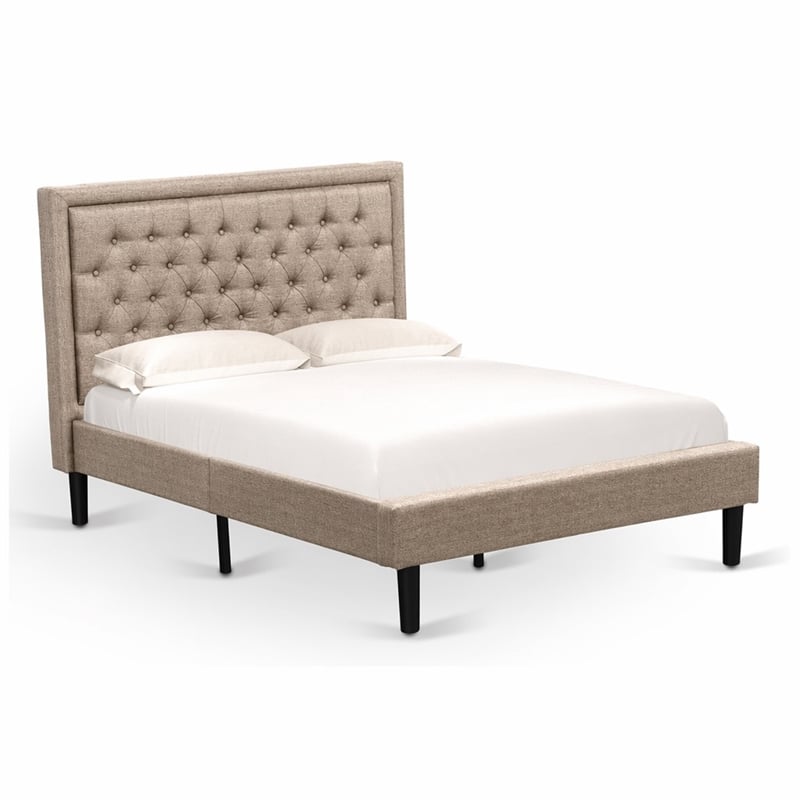 Pemberly Row Wood and Fabric Full Size Bed in Khaki Brown