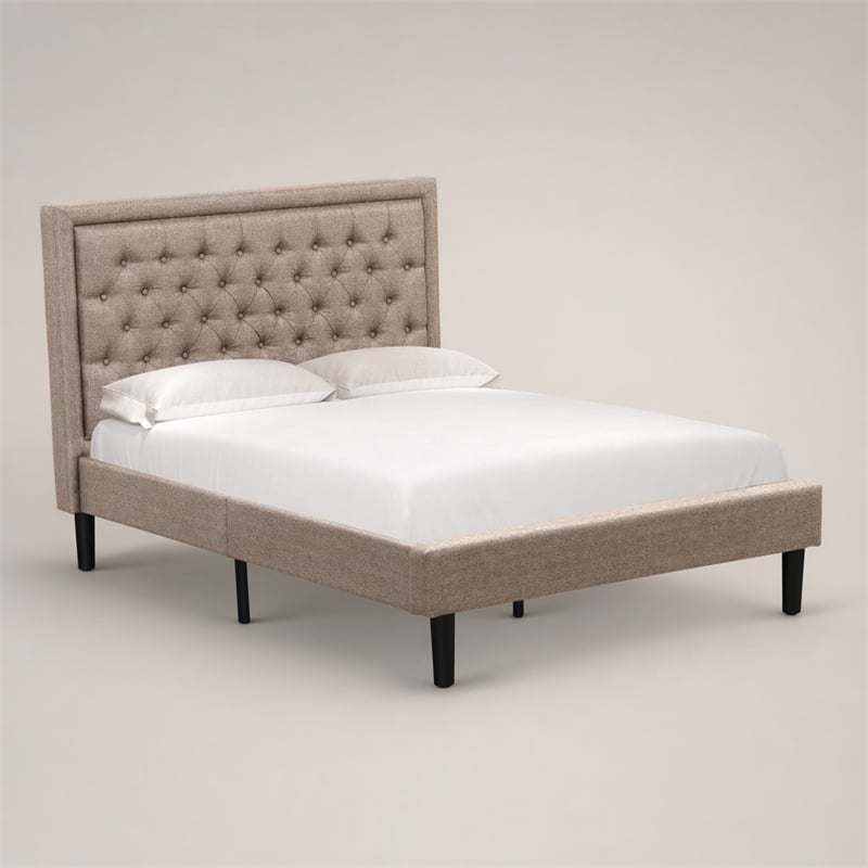 Pemberly Row Wood and Fabric Full Size Bed in Khaki Brown
