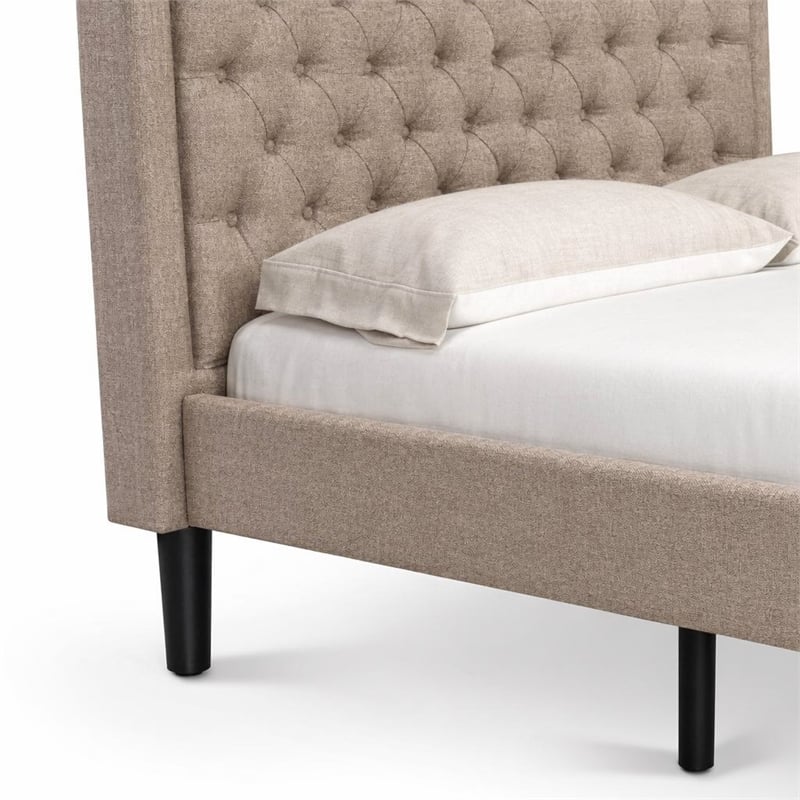 Pemberly Row Wood and Fabric Full Size Bed in Khaki Brown