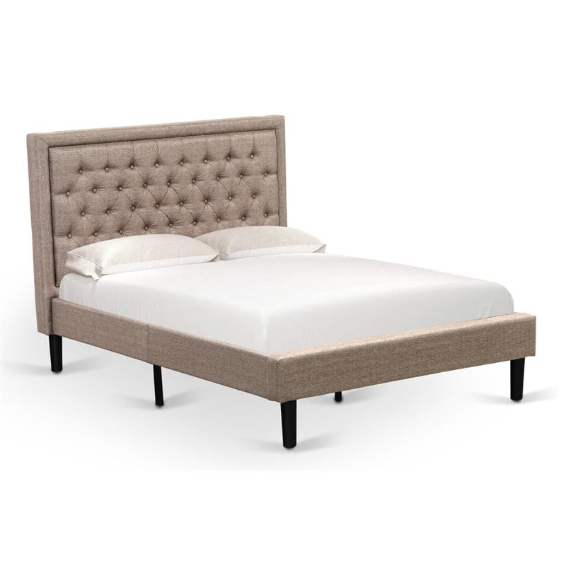 Pemberly Row Wood and Fabric Full Size Bed in Khaki Brown
