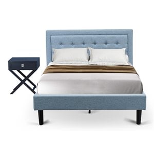 Pemberly Row 2-Piece Wood Full Bedroom Set in Denim Blue Fabric