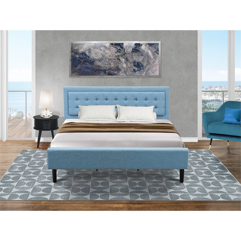 Pemberly Row 2-Piece Wood King Bedroom Set in Denim Blue Fabric