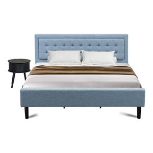 Pemberly Row 2-Piece Wood King Bedroom Set in Denim Blue Fabric